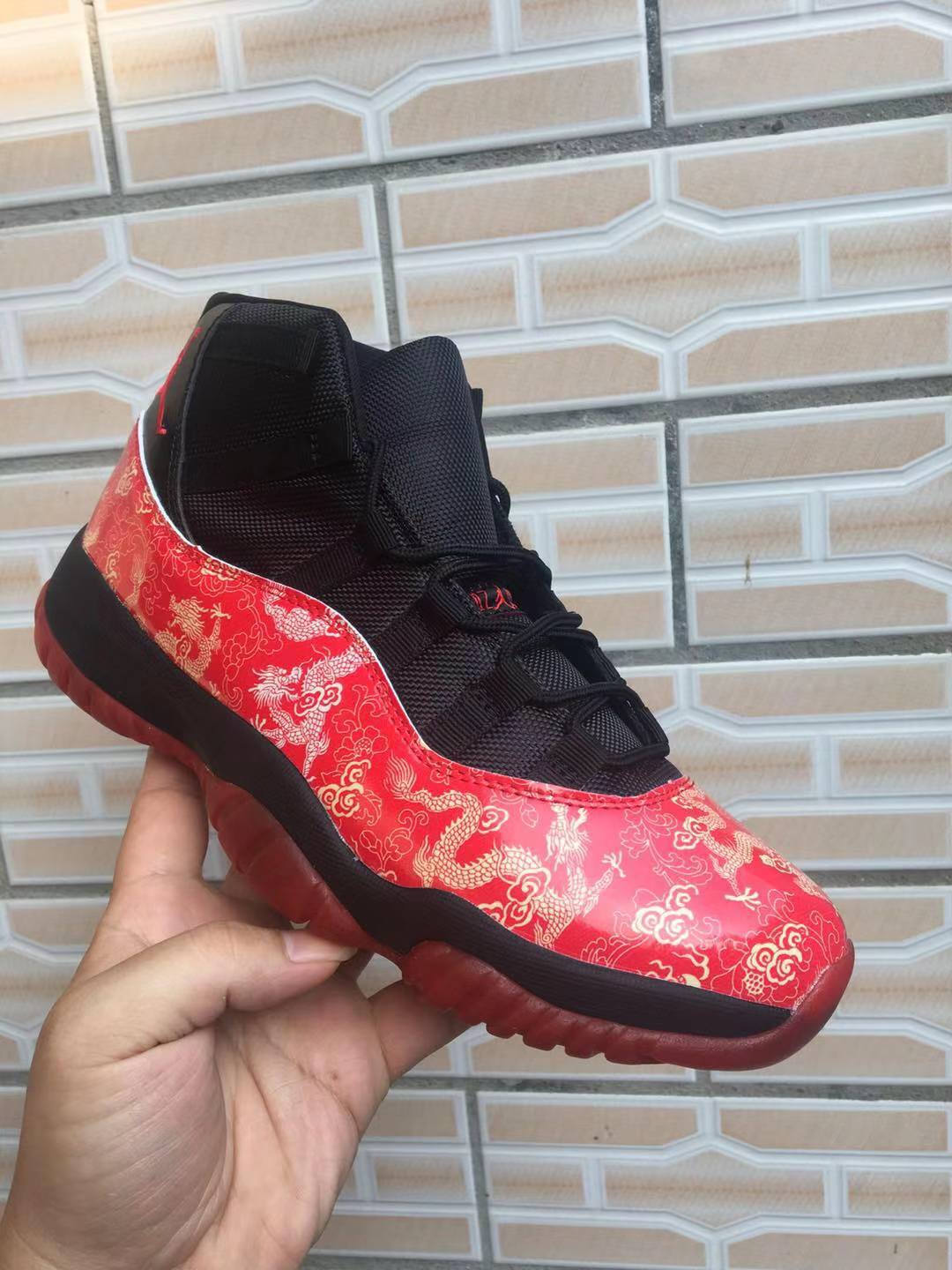 2019 Men Jordan 11 Retro Dragon Red Black Shoes